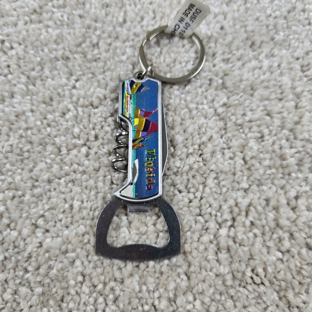 Unbranded Florida Souvenir Keychain Blue Bottle Opener‎ Corkscrew Multi-Tool